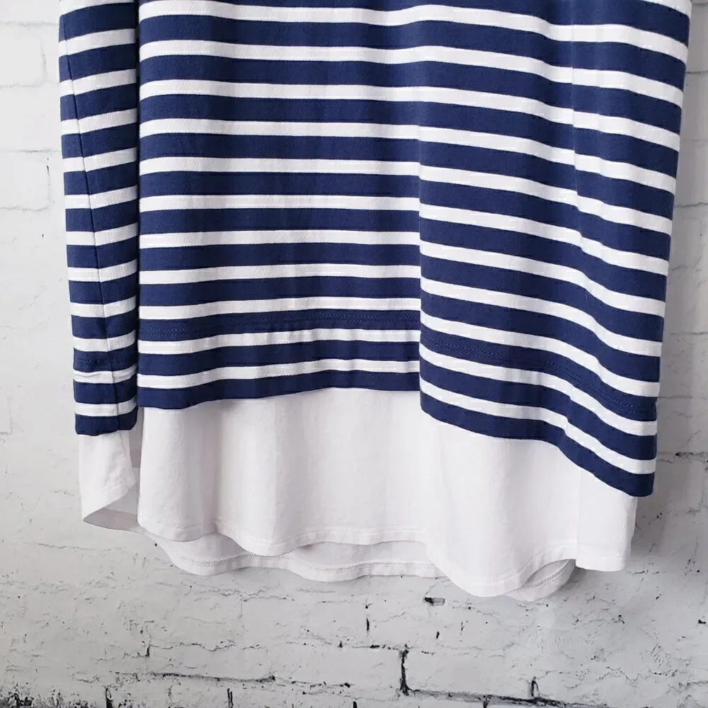Garnet Hill Nautical Navy White Striped Dress Size M Shift Stretch Tank Cotton